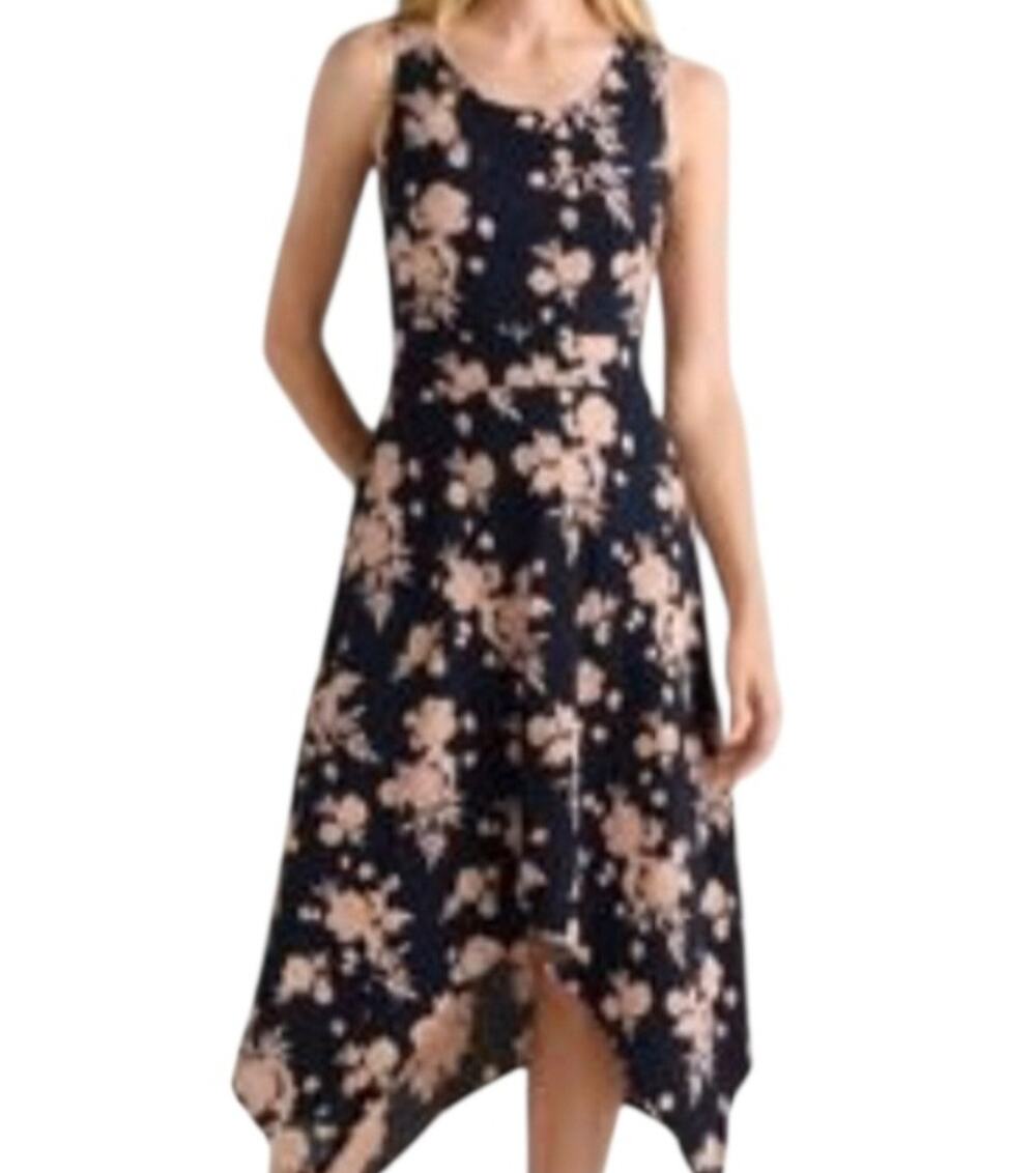 Pact Twilight Floral Asymmetrical Handkerchief Sleeveless Midi Dress Size L NWT
